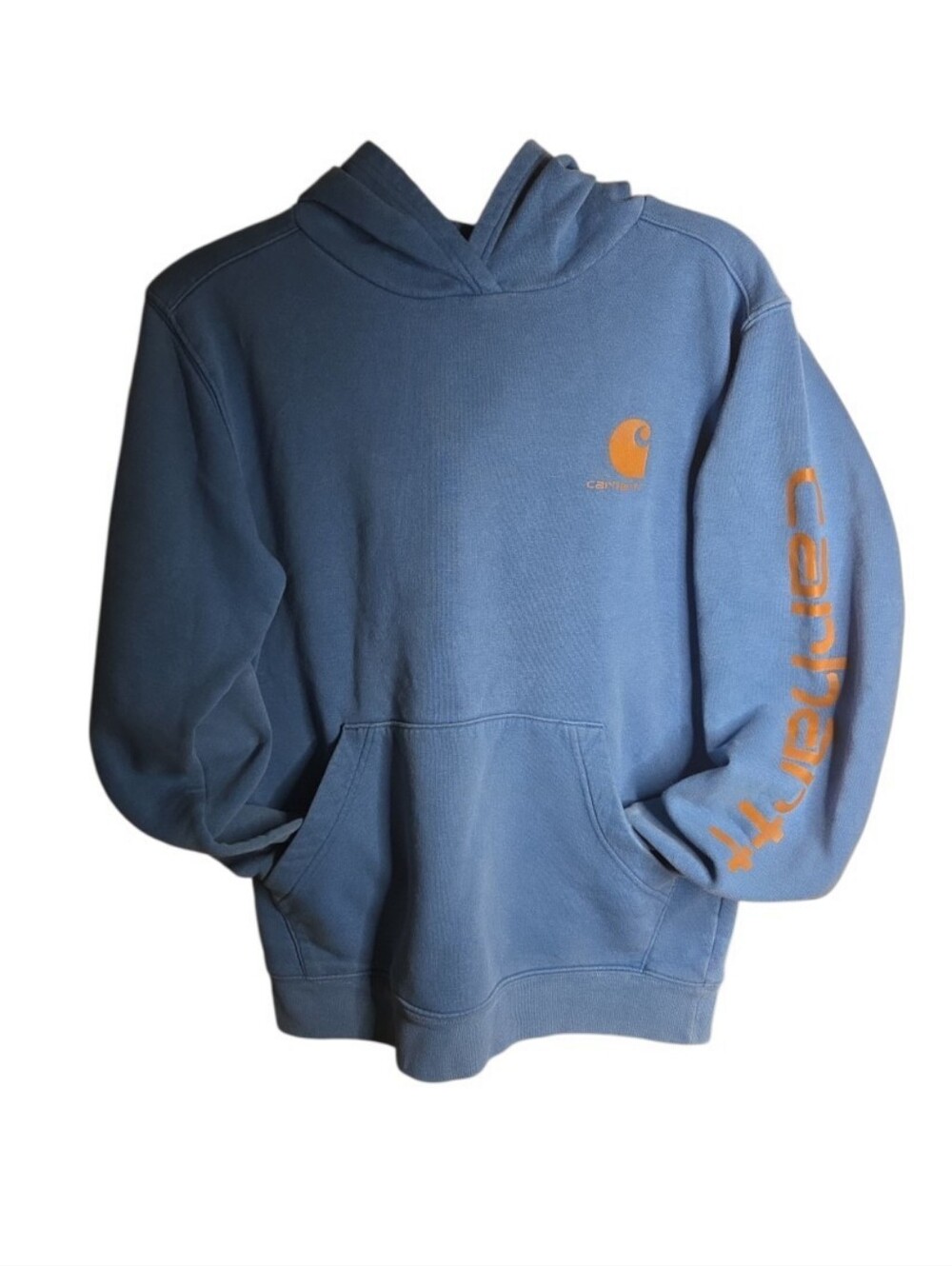 Carhartt Graphic Sleeve Hoodie Blue Youth Large 14/16 Fits Women's S